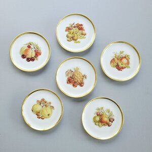 Vintage Bavaria Porcelain Fruit Coaster Set of 6 Heavy Gold Trim Golden Crown